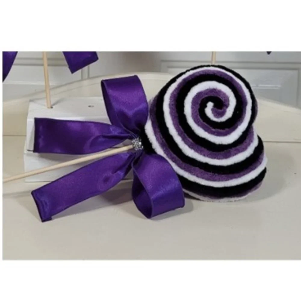 Decorative Velvety Yarn Purple,‎ Black & White Heart Lollipop with Purple Bow #2